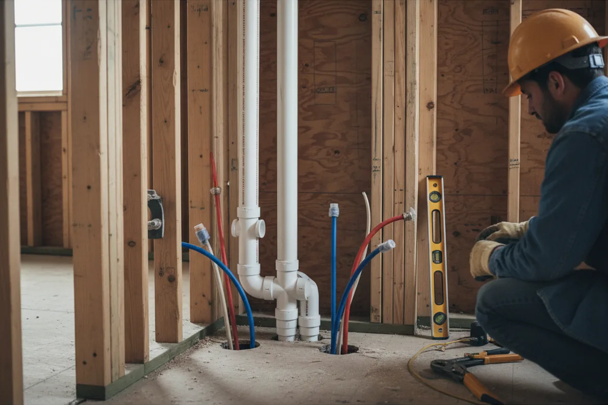 Drain and supply rough-in during Drain Cleaning in Leander